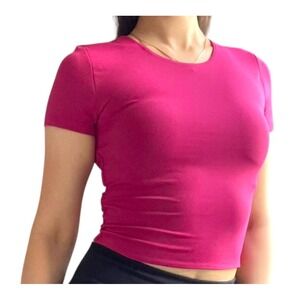 Babaton Pink Cropped Top Fitted Short Sleeve Casual Everyday Tee Shirt - M